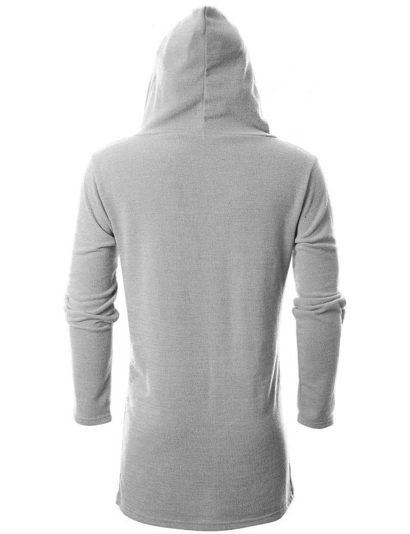 GIVON Men's Long Hooded Shawl Cardigan Open Front Gothic Cloak with Drape Design Shawl Collar / DCC055-GREY-S - Image 3